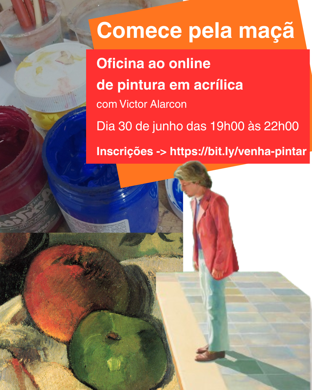 Maçã pintada em acrílico - exemplo do curso